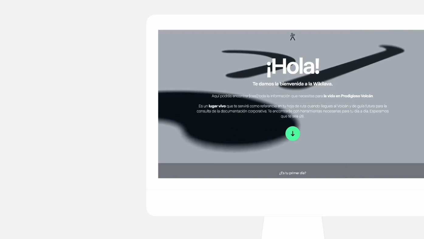Imagen donde aparece una pantalla de bienvenida a la web de Magma con el siguiente texto: "¡Hola! Te damos la bievenida a Wikilava. Aquí podréis encontrar (casi) toda la información que necesitas para la vida en Prodigioso Volcán. 